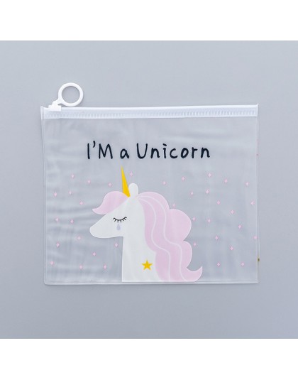 Kawaii Leopard Unicorn przezroczysty piórnik kosmetyczka szkolne materiały biurowe aktówka folder organizator biurowy