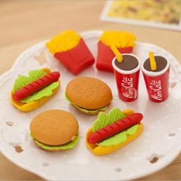 Hurtownie! Śliczne Kawaii ciasto Hamburger jedzenie napój koks zestaw gumek do ścierania papiernicze szkolne biuro wymaż dostawy
