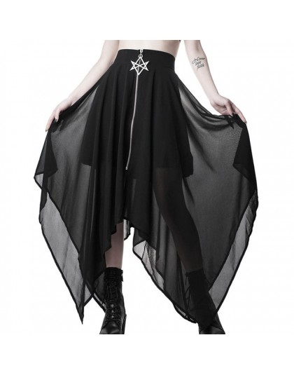 Gotycka spódnica Lato Mesh nieregularne kobiety spódnice gwiazda zamek czarny Punk spódnice Gothic ciemności spódnica damska na 