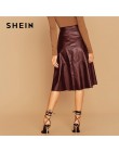 SHEIN czarna porządna pojedyncze łuszcz skórzana elegancka spódnica trzy czwarte kobiet 2019 jesień wysokiej talii biurowa, dams