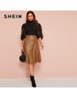 SHEIN czarna porządna pojedyncze łuszcz skórzana elegancka spódnica trzy czwarte kobiet 2019 jesień wysokiej talii biurowa, dams
