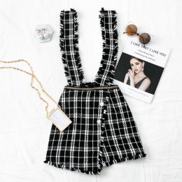 Asymetria Mossha Vintage wysoka talia tweed spódnice damskie 2019 jesień zima Fringe pasek przycisk culottes kobieta Sexy party 