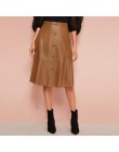 SHEIN czarna porządna pojedyncze łuszcz skórzana elegancka spódnica trzy czwarte kobiet 2019 jesień wysokiej talii biurowa, dams