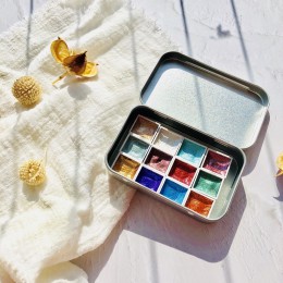 Handmade 12 kolorów brokat kolor wody zestaw Acuarelas metaliczny złoty aquarela Pigment farby malowanie artystyczne akwarele do