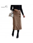 AEL Retro kobiet wysokiej talii asymetria wełniana spódnica trzy czwarte Wrap nowa, w kratę kobiety odzież w stylu Vintage moda 