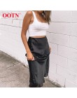OOTN w stylu casual, z jedwabiu czarna spódnica kobiety lato jesień do kolan urząd Lady wysokiej talii eleganckie satynowe spódn