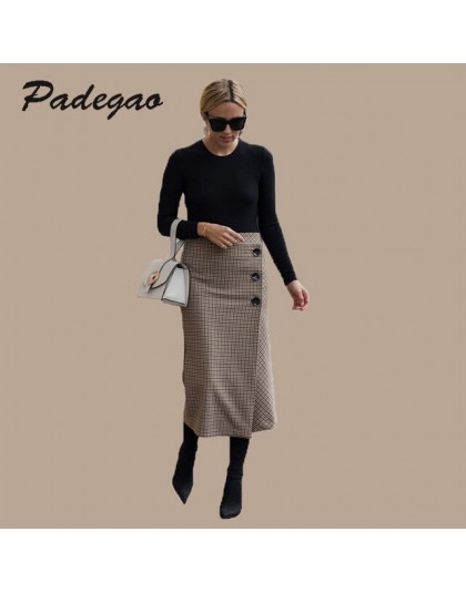 AEL Retro kobiet wysokiej talii asymetria wełniana spódnica trzy czwarte Wrap nowa, w kratę kobiety odzież w stylu Vintage moda 