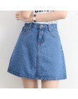 Lucyever moda koreański lato kobiety spódnica denim wysoka talia czarny mini spódniczki pakiet hip niebieskie dżinsy harajuku pl