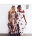 Kobiety Off Shoulder Floral Print sukienka boho kobiety plaża letnie sukienki damskie bez ramiączek długa, maksi sukienka Vestid