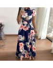 Damska letnia sukienka 2020 na co dzień z krótkim rękawem długa sukienka w stylu Boho w kwiaty drukuj Maxi sukienka z golfem ban