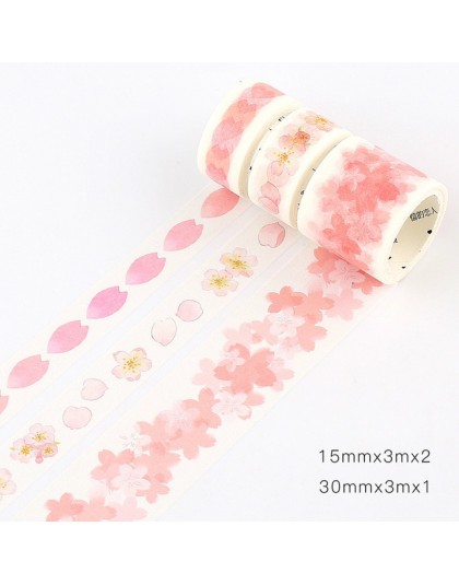 Pan papieru 3 sztuk/pudło japoński Sakura Cherry Blossom Scrapbooking DIY różowy Washi taśma Bullet Journaling dekoracji taśmy m