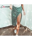 Conmoto wysokiej talii spódnice z rozcięciem średniej długości kobiet przycisk zielone plamki w stylu lamparta druku Casual eleg