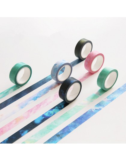 7 sztuk/partia zmierzchu sen mgławica papierowa taśma washi 15mm * 8m galaktyką gwiazdą klej taśmy maskujące do pamiętnika dekor