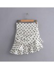 Kobiety moda polka dot druku plisowana asymetryczna spódnica faldas mujer panie z powrotem na zamek błyskawiczny vestidos elegan
