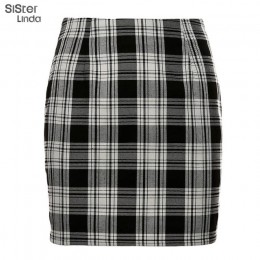 Sisterlinda Vintage czarna spódnica Mini w szkocką kratkę kobiet wysokiej talii Mini spódnica Fashion Office Lady Party boczne s