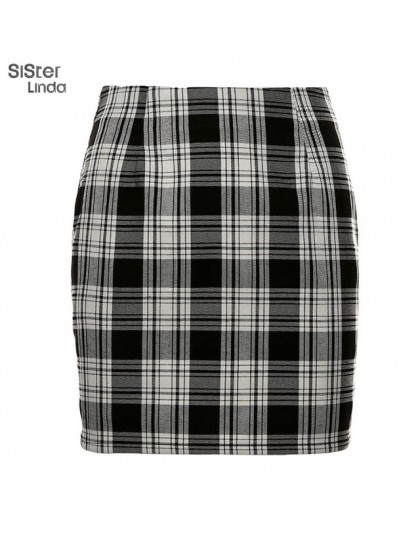 Sisterlinda Vintage czarna spódnica Mini w szkocką kratkę kobiet wysokiej talii Mini spódnica Fashion Office Lady Party boczne s