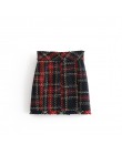 Vintage sztuczna perła Fringe Tweed spódnica mini w szkocką kratkę kobiety 2020 moda linia powrót Zipper Tassel spódnice dla pań