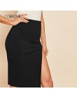 COLROVIE czarna porządna Split seksowna spódnica jesień Streetwear moda wysoka talia Casual damska spódnica biurowa, damska spód