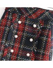 Vintage sztuczna perła Fringe Tweed spódnica mini w szkocką kratkę kobiety 2020 moda linia powrót Zipper Tassel spódnice dla pań