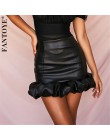 FANTOYE Vintage eleganckie czarne spódnice ze skóry pu kobiety moda Faux Leather Bud spódnice 2019 jesień plisowane panie Sexy P