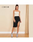 COLROVIE czarna porządna Split seksowna spódnica jesień Streetwear moda wysoka talia Casual damska spódnica biurowa, damska spód