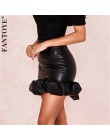 FANTOYE Vintage eleganckie czarne spódnice ze skóry pu kobiety moda Faux Leather Bud spódnice 2019 jesień plisowane panie Sexy P