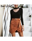 BerryGo wysokiej talii pas zamszowa skórzana spódnica kobiet jesień zima nieregularne bodycon mini spódnica seksowna sukienka ko