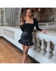 FANTOYE Vintage eleganckie czarne spódnice ze skóry pu kobiety moda Faux Leather Bud spódnice 2019 jesień plisowane panie Sexy P