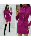 Kobiety Casual Sashes Button obcisła sukienka skręcić w dół kołnierz z długim rękawem jednolita sukienka 2020 Summer Fashion Vin