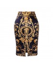Moda zachodnia wspaniały złoty kwiatowy print kobiety spódnice ołówkowe S-4XL panie plus rozmiar bodycon saias dziewczyny faldas