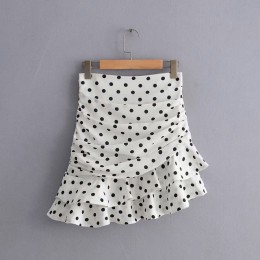 Kobiety moda polka dot druku plisowana asymetryczna spódnica faldas mujer panie z powrotem na zamek błyskawiczny vestidos elegan