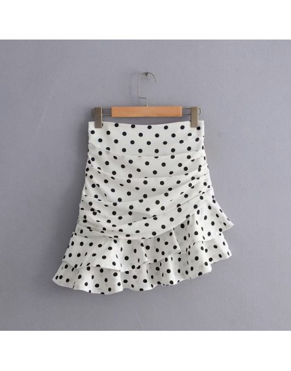Kobiety moda polka dot druku plisowana asymetryczna spódnica faldas mujer panie z powrotem na zamek błyskawiczny vestidos elegan