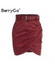 BerryGo wysokiej talii pas zamszowa skórzana spódnica kobiet jesień zima nieregularne bodycon mini spódnica seksowna sukienka ko