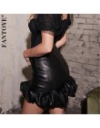 FANTOYE Vintage eleganckie czarne spódnice ze skóry pu kobiety moda Faux Leather Bud spódnice 2019 jesień plisowane panie Sexy P