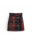 Vintage sztuczna perła Fringe Tweed spódnica mini w szkocką kratkę kobiety 2020 moda linia powrót Zipper Tassel spódnice dla pań