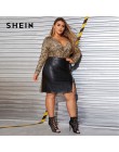 SHEIN Plus rozmiar czarny podziel Side Skinny PU spódnica kobiety jesień stałe duży rozmiar silnika burza efektowne Mini proste 