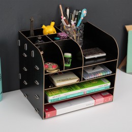 Wood Organizer na biurko biuro biurowe obsadka do pióra drewniany sortownik z szufladą Organizer Pen Pencil Organizer