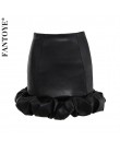 FANTOYE Vintage eleganckie czarne spódnice ze skóry pu kobiety moda Faux Leather Bud spódnice 2019 jesień plisowane panie Sexy P