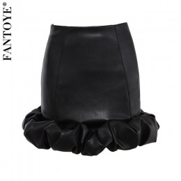 FANTOYE Vintage eleganckie czarne spódnice ze skóry pu kobiety moda Faux Leather Bud spódnice 2019 jesień plisowane panie Sexy P