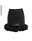 FANTOYE Vintage eleganckie czarne spódnice ze skóry pu kobiety moda Faux Leather Bud spódnice 2019 jesień plisowane panie Sexy P