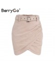 BerryGo wysokiej talii pas zamszowa skórzana spódnica kobiet jesień zima nieregularne bodycon mini spódnica seksowna sukienka ko