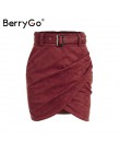 BerryGo wysokiej talii pas zamszowa skórzana spódnica kobiet jesień zima nieregularne bodycon mini spódnica seksowna sukienka ko