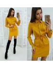 Kobiety Casual Sashes Button obcisła sukienka skręcić w dół kołnierz z długim rękawem jednolita sukienka 2020 Summer Fashion Vin