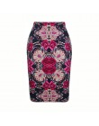 Moda zachodnia wspaniały złoty kwiatowy print kobiety spódnice ołówkowe S-4XL panie plus rozmiar bodycon saias dziewczyny faldas
