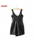 2019 jesienno-zimowa damska PU Faux skórzana sukienka z paskiem V Neck seksowna wąska w stylu Retro czarna sukienka Mini vestido