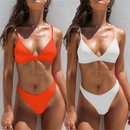 Seksowne Bikini w jednolitym kolorze zestaw kobiet trójkąt stroje kąpielowe nowy niski stan strój kąpielowy lato plaża nosić kob