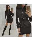 Kobiety Casual Sashes Button obcisła sukienka skręcić w dół kołnierz z długim rękawem jednolita sukienka 2020 Summer Fashion Vin