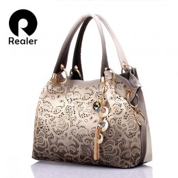 REALER torebki damskie drążą ombre kwiatowy print torby na ramię crossbody panie torby tote ze skóry pu moda torba kobiet