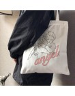Anioł nowa kobieta college płócienna torba na ramię moda na co dzień list nadruk kreskówkowy o dużej pojemności białe torby z na