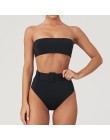 Wysoka talia Bikini 2020 Sexy czarne stroje kąpielowe kobiety strój kąpielowy wysokie nogi Bikini Bandeau zestaw pływanie dla st